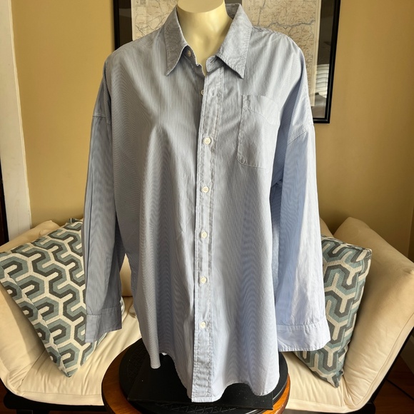 R13 Drop Neck Oversize Oxford Shirt Blue/White Pinstripe - Picture 2 of 7